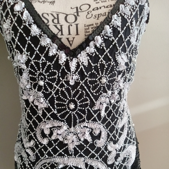 Sweelo Vintage Black & White Lace Beaded Sequin Dress Size M - Picture 3 of 13